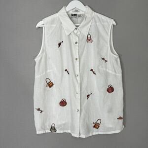 Vintage‎ 2 Friends Shirt Womens 2X White Irish Linen Purse Shoe Heels Artsy Y2K